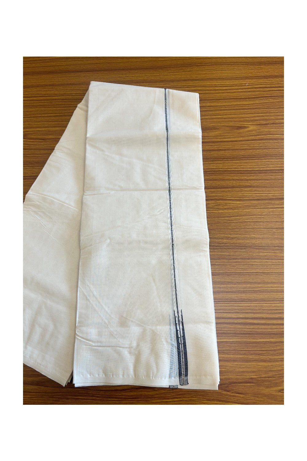 24% DISCOUNT! KaithariKada Balaramapuram 100% Cotton Double Off white - (Unbleached) Mundu/Dhoti-100x100 Chutty Puliyilakkara Muthukuri Silver Kasavu & 1 cm BLACK Kara-6