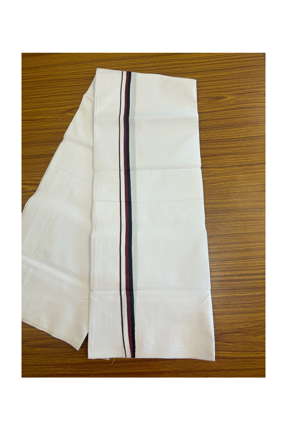 DMK VESHTI - 19% DISCOUNT! KaithariKada 100% Cotton Single Pure white Mundu/Dhoti - 100X100 - 0.75 inch Black & Maroon kara (2 metre /4 muzham)- 5KK5102ASH