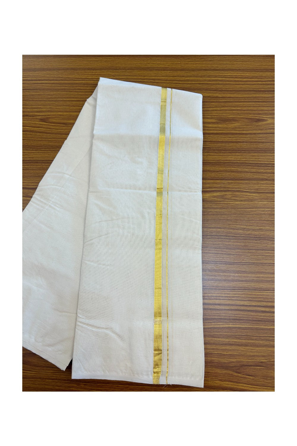 19% Discount !! KaithariKada Balaramapuram 100% Cotton Double Off white - (Unbleached) Mundu/Dhoti-100x80 - 1.5 cm Kasavu  Kara - 5KK5187ASH