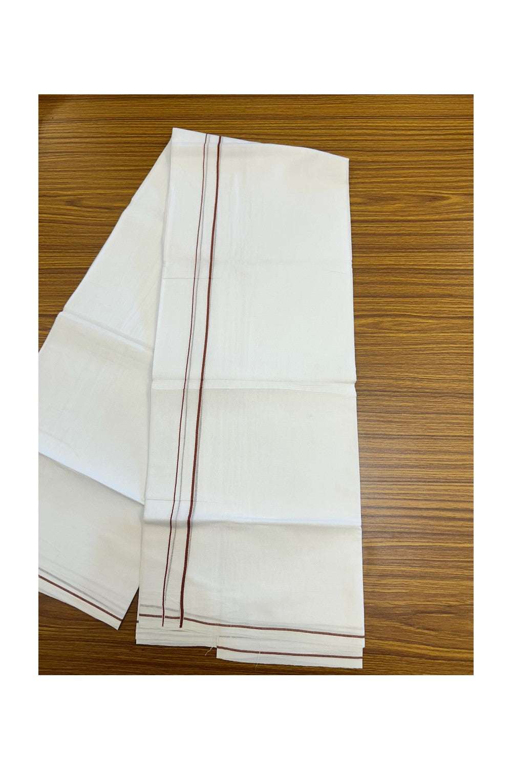 23% DISCOUNT! KaithariKada Balaramapuram 100% Cotton Double Pure white Mundu/Dhoti-( 60s ) - 0.4 cm Dark Brown Thin Kara - 3.88 mtr ( 8 muzham)- 5KK5227 PMC