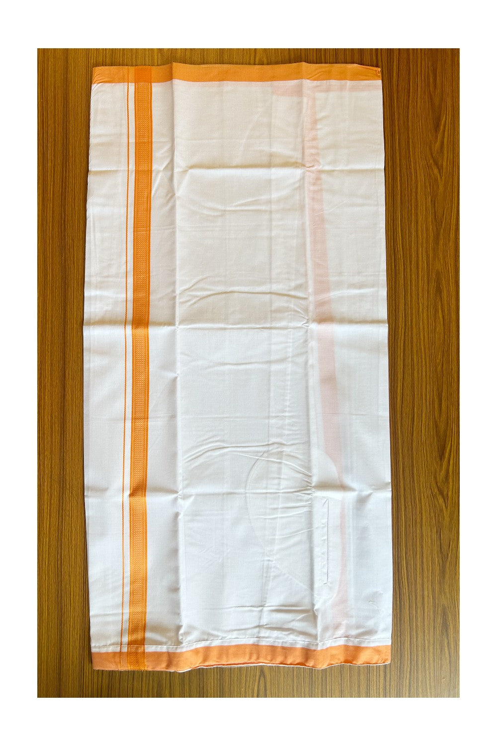 KaithariKada Balaramapuram  COTTON SINGLE PURE WHITE VELCRO Mundu/Dhoti  - 1.75inch Orange kara (2 metre / 4 muzham)- 5KK485SRI