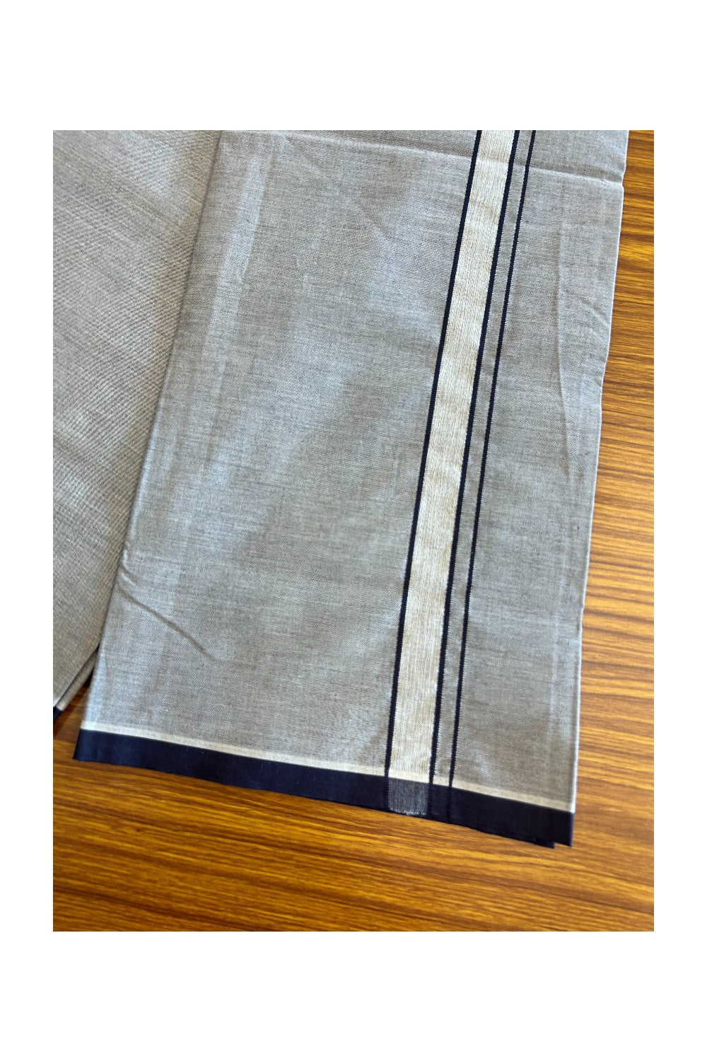 28% Discount !! KaithariKada 100% Pure Cotton - Colour Mundu Single Mundu/ Dhothi Ash Grey COLOUR BODY &  Dark Blue Shaded 1.25 inch Kara (2 meter / 4 muzham)- 5KK5055ASH