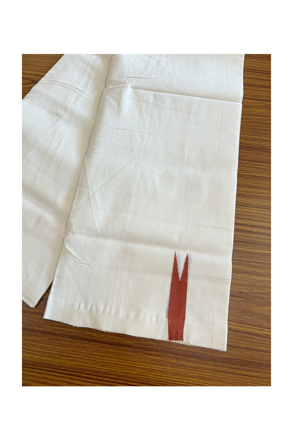 30% DISCOUNT! KaithariKada BALARAMAPURAM HANDLOOM Unakkupaav - 100% PURE Cotton 100x100 Double Mundu/Dhoti OFF WHITE - (Unbleached) - 1.5 cm PULIYILAKKARA Matte Brick Red Chutty KARA - 5KK5065KK