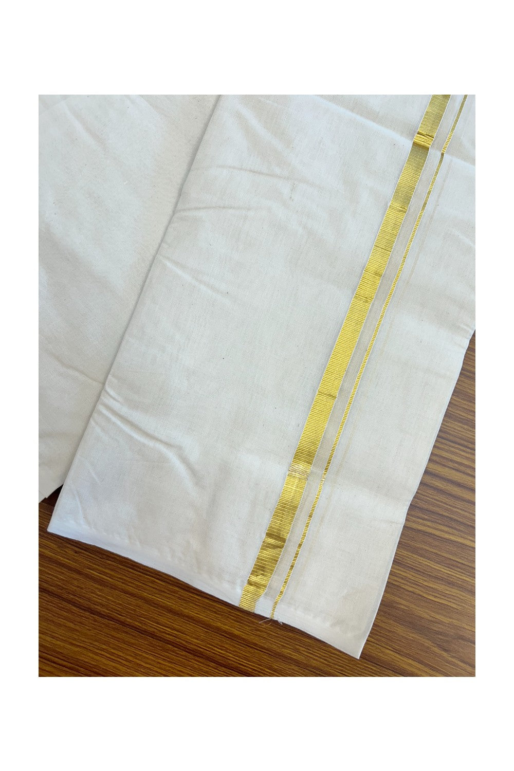 19% Discount !! KaithariKada Balaramapuram 100% Cotton Double Off white - (Unbleached) Mundu/Dhoti-100x80 - 1.5 cm Kasavu  Kara - 5KK5187ASH