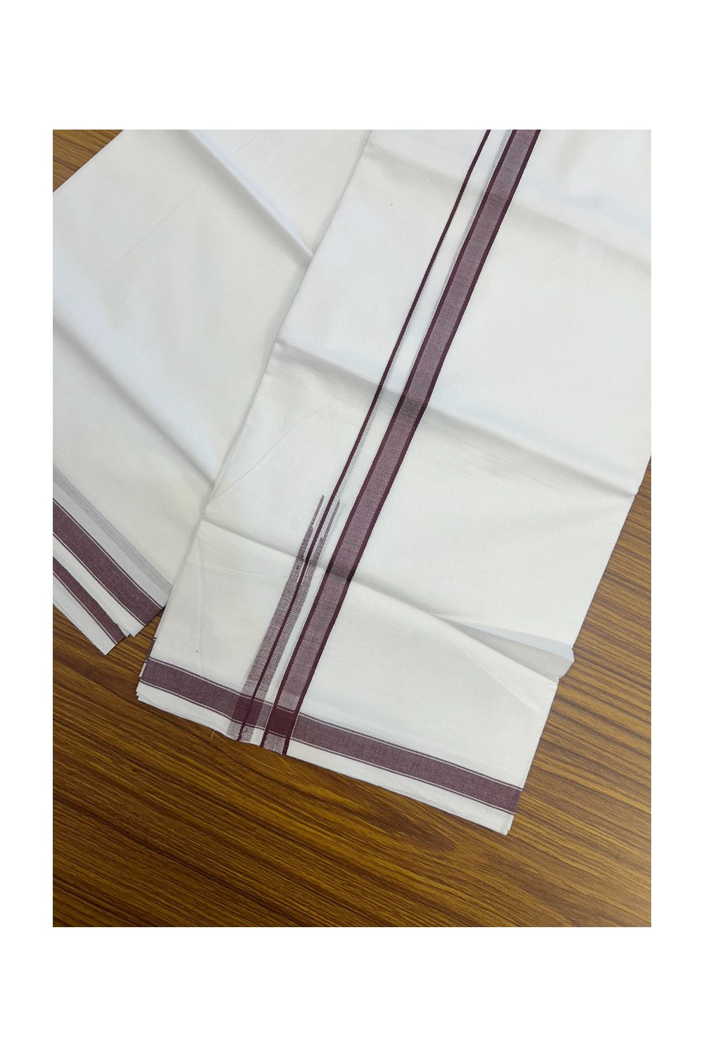 20% Discount!!! KaithariKada Balaramapuram  Double PURE WHITE Mundu/Dhoti - 100x80 - 0.5 inch Maroon shaded puliyilakkara striped chutty - 5KK5217 CKS