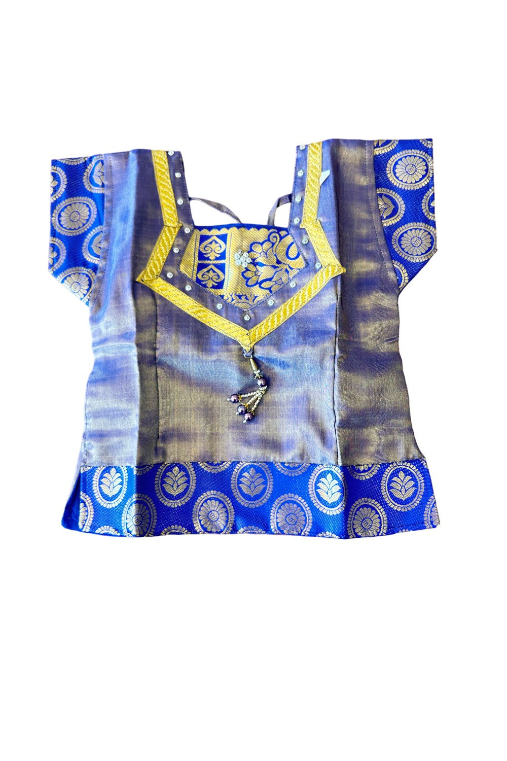 Midukki-Traditional South Indian Kids Pattu Pavada- Blue tissue top blue brocade skirt - Age 4 - KK4MID005
