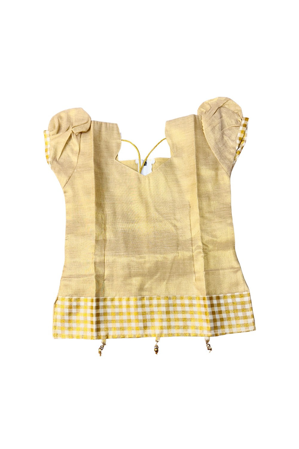 Midukki-Traditional South Indian Kids Pattu Pavada- Golden jerry top offwhite check skirt- Age 5 - KK5MID005