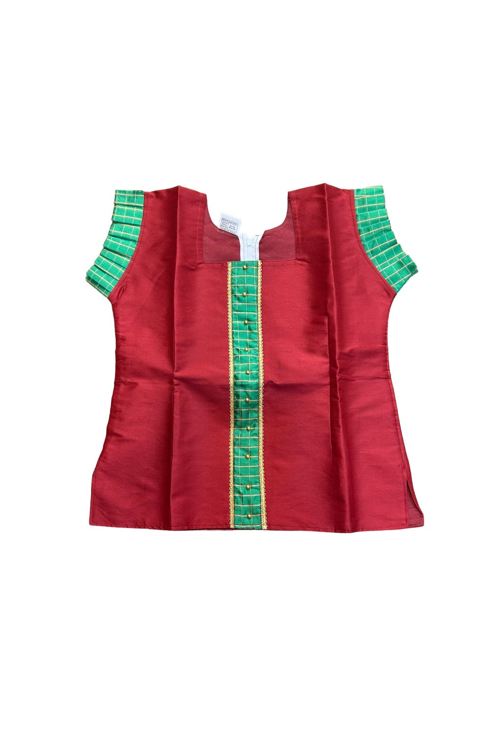 Midukki-Traditional South Indian Kids Pattu Pavada- Maroon top green check skirt - Age 10 - KK10MID005