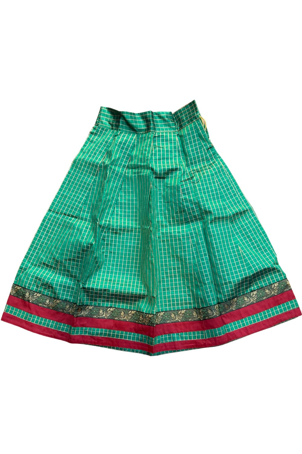 Midukki-Traditional South Indian Kids Pattu Pavada- Maroon top green check skirt - Age 10 - KK10MID005