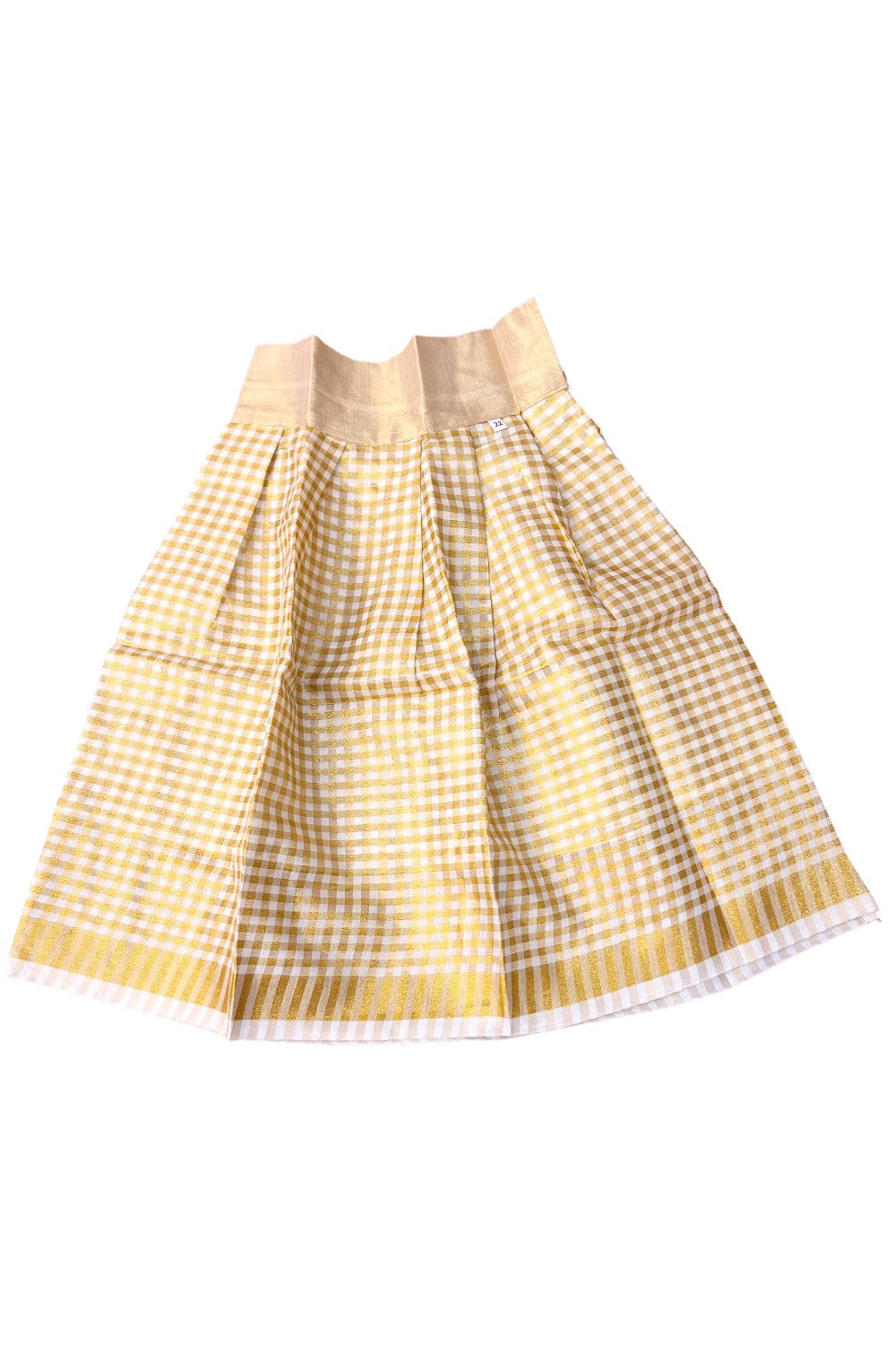 Midukki-Traditional South Indian Kids Pattu Pavada- Golden jerry top offwhite check skirt- Age 5 - KK5MID005