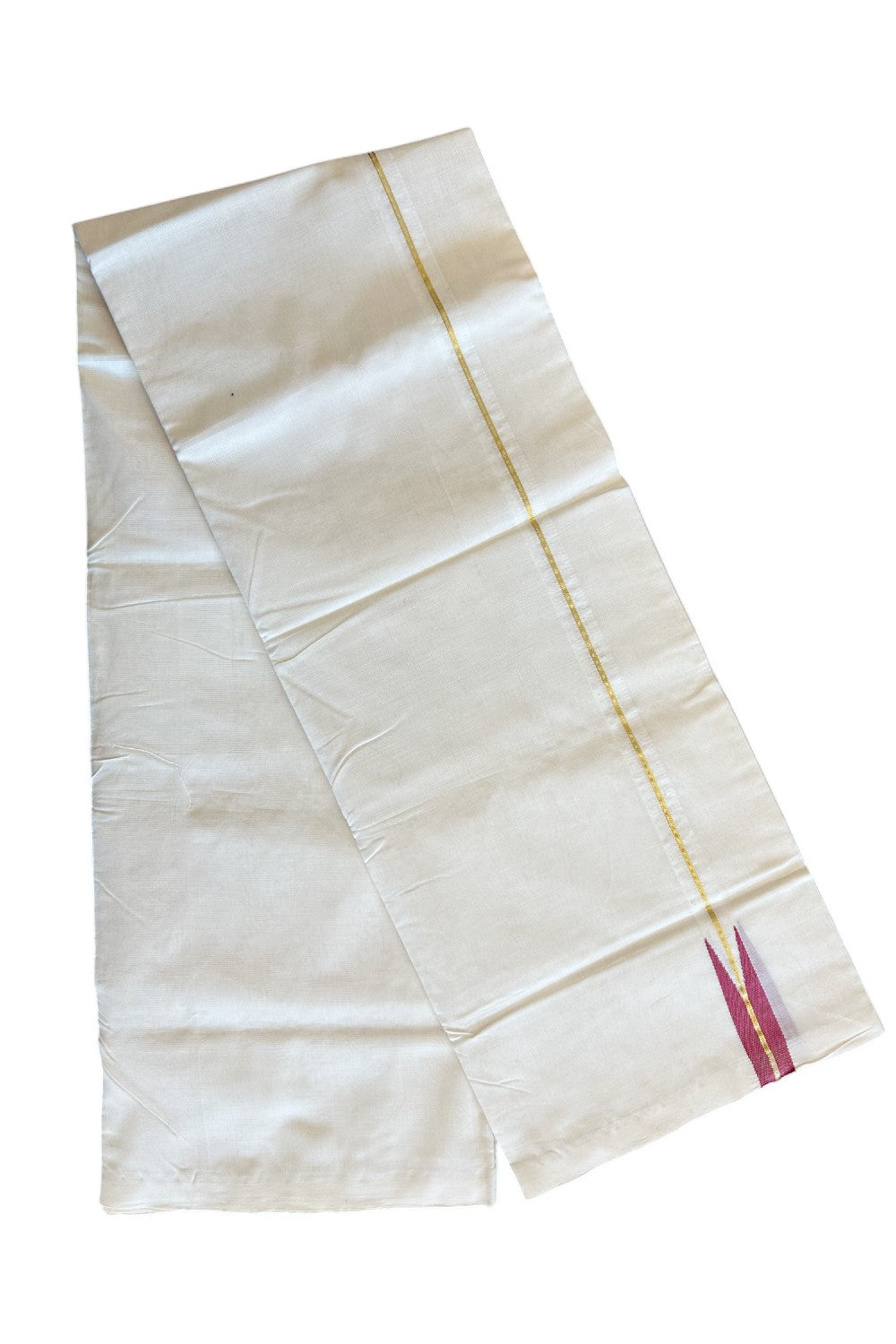30% DISCOUNT!! KaithariKada HANDLOOM Unakkupaavu Balaramapuram - 100% PURE Cotton OFF White (Unbleached) Double Mundu/Dothi - Kasavu Wine red puliyilakkara chutty- 5KK203RAM