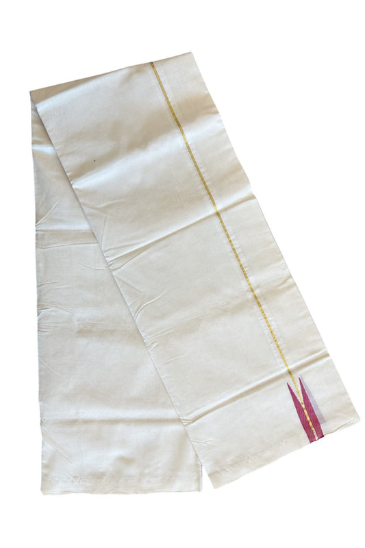 30% DISCOUNT!! KaithariKada HANDLOOM Unakkupaavu Balaramapuram - 100% PURE Cotton OFF White (Unbleached) Double Mundu/Dothi - Kasavu Wine red puliyilakkara chutty- 5KK203RAM
