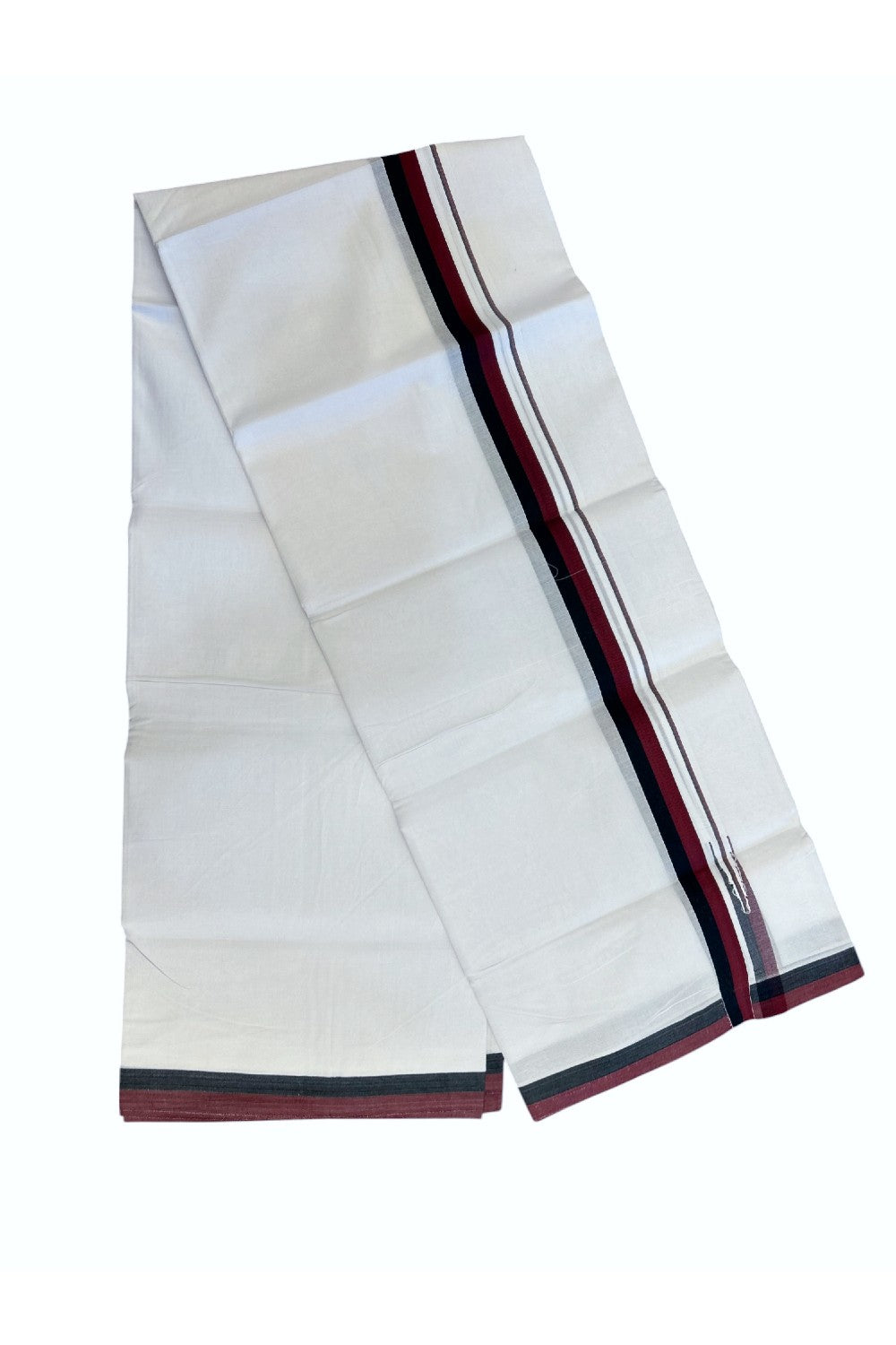 DMK Veshti - 20% Discount !! KaithariKada Balaramapuram Double PURE WHITE Mundu/Dhoti - 100X100 - 1 inch Puliyilakkara Maroon & Black Chutty Kara 3.75 mtr (8 muzham)- 50KK5224 ASH