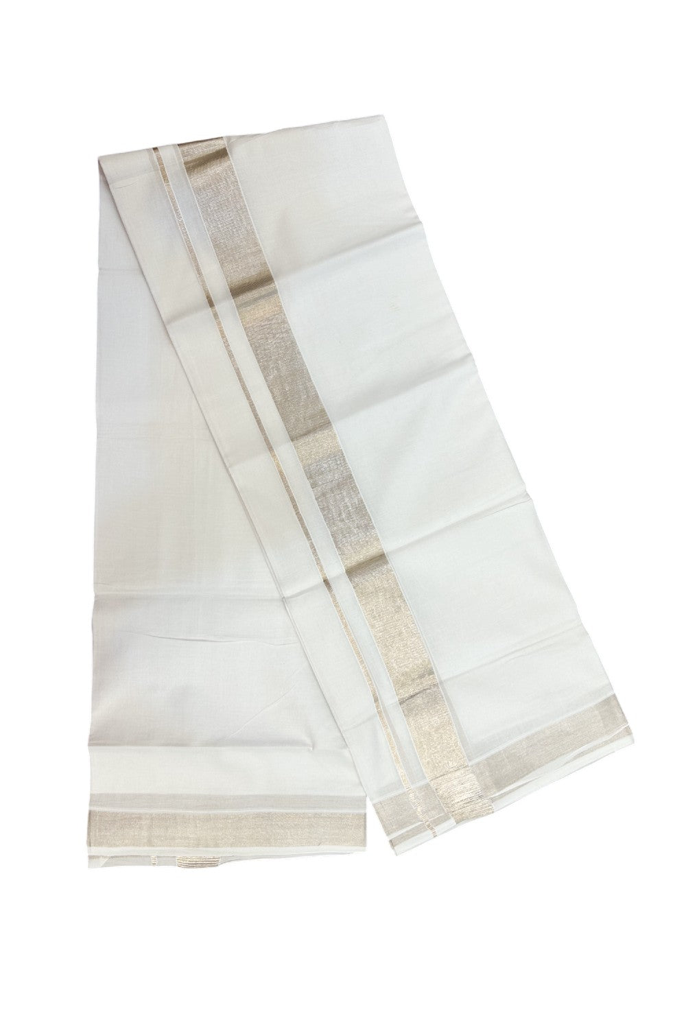 20% DISCOUNT!! KaithariKada Balaramapuram 100% Cotton DOUBLE PURE WHITE Mundu/Dhoti - 100x80 - 1.5 inch Silver Kasavu Kara - 51KK5191CKS