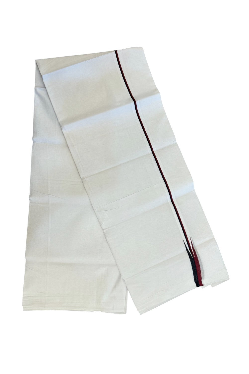 DMK Veshti - 20% DISCOUNT ! KaithariKada Balaramapuram 100% COTTON  Double PURE WHITE Mundu/Dhoti-100X100- 1 cm Puliyilakkara Maroon & Black Chutty - 23KK5043ASH