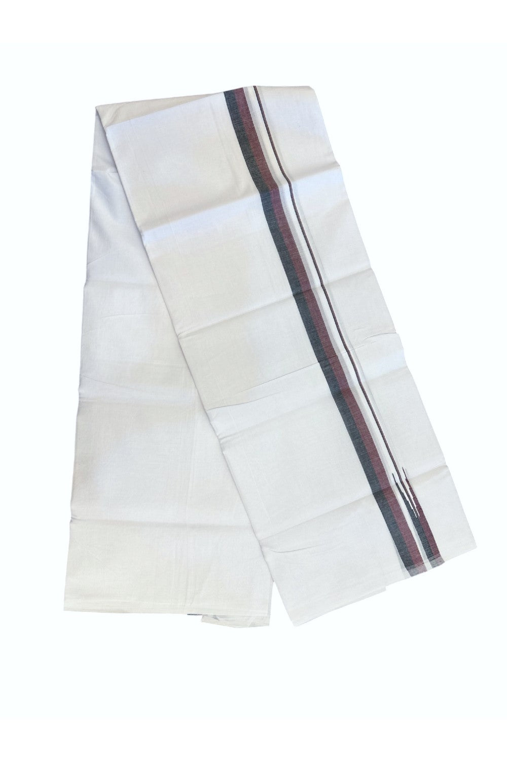 DMK Veshti - 20% Discount !! KaithariKada Balaramapuram Double PURE WHITE Mundu/Dhoti - 100X100 - 1.25 inch Puliyilakkara Maroon & Black shaded Chutty Kara 3.75 mtr (8 muzham)- 49KK5224 ASH