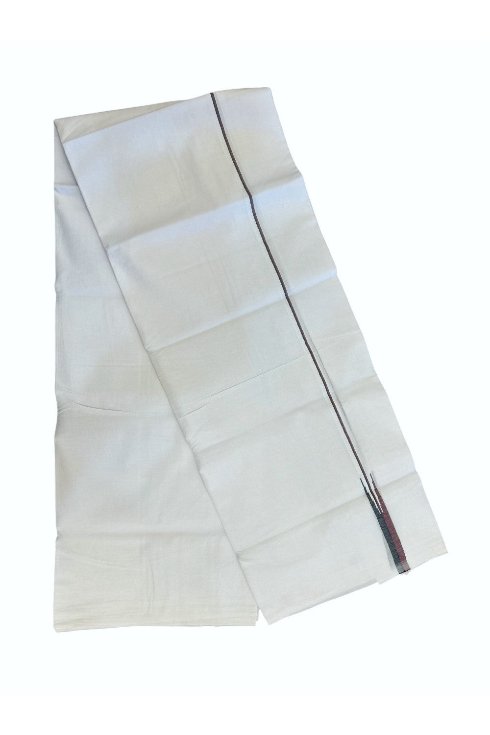DMK Veshti - 20% Discount !! KaithariKada Balaramapuram PURE WHITE DOUBLE Mundu/Dhoti - 100X100 - Puliyilakkara 0.25 inch Maroon & Black Thin Chutty Kara 3.75 mtr (8 muzham) - 51KK5224 ASH