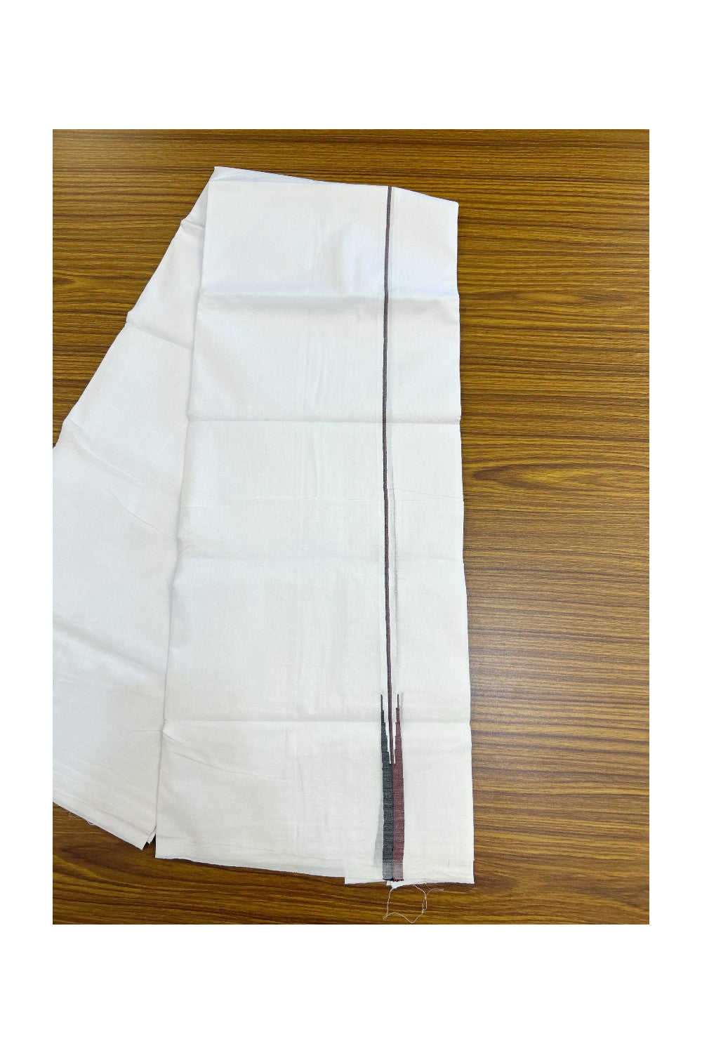 DMK Veshti - 20% Discount !! KaithariKada Balaramapuram PURE WHITE DOUBLE Mundu/Dhoti - 100X100 - Puliyilakkara 0.25 inch Maroon & Black Thin Chutty Kara 3.75 mtr (8 muzham) - 51KK5224 ASH