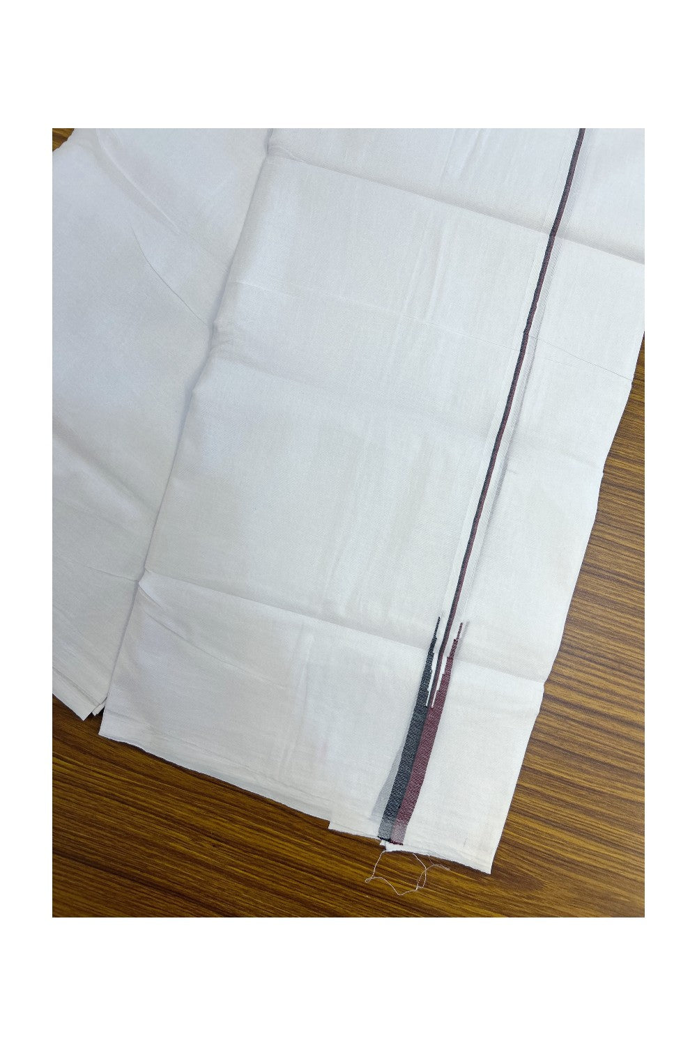 DMK Veshti - 20% Discount !! KaithariKada Balaramapuram PURE WHITE DOUBLE Mundu/Dhoti - 100X100 - Puliyilakkara 0.25 inch Maroon & Black Thin Chutty Kara 3.75 mtr (8 muzham) - 51KK5224 ASH