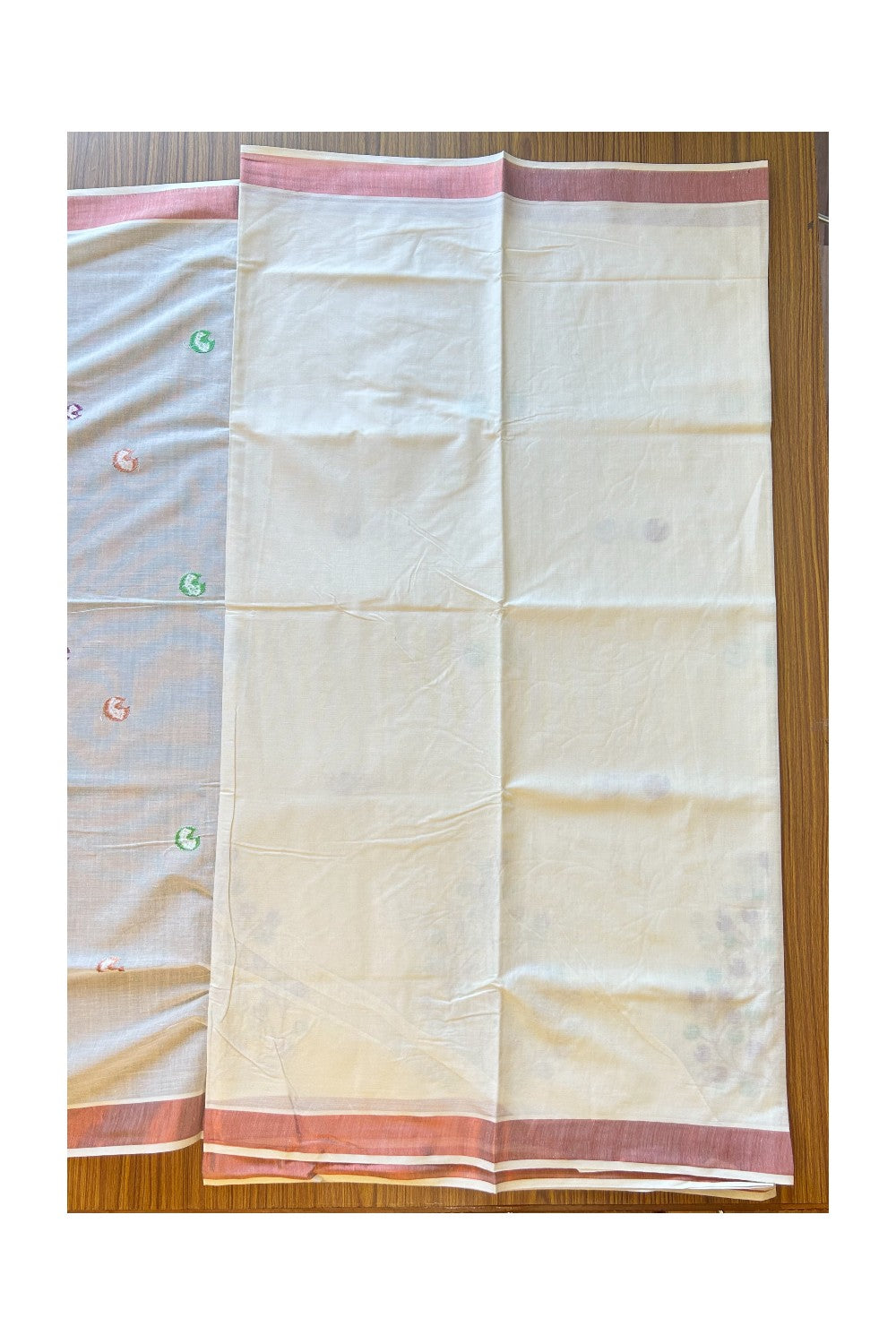 25% Discount! Kaitharikada Kerala Saree - Cotton Off white -Copper Zari with Flower Embroidery- 55KK300VIN