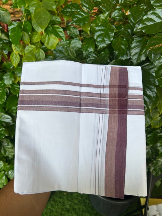 20% Discount ! NEW! KaithariKada Balaramapuram 100% Cotton Pure white Double Mundu/Dhoti - (100x80)s - 1.5 inch  Green Black Stripes Kara - 56 KK5249 VIN