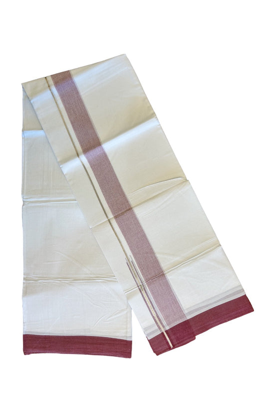15% DISCOUNT!! Kaitharikada Balaramapuram 100% Cotton PURE WHITE Double Mundu/Dothi-100x90  1.5 inch Puliyilakkara chutty silver kasavu & Maroon shaded kara - 57KK430VAS