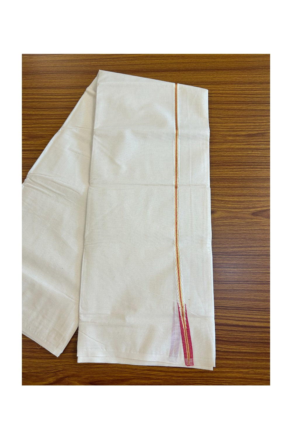 25% DISCOUNT! KaithariKada Balaramapuram 100% Cotton Double Off white - (Unbleached) Mundu/Dhoti-100x100 0.5 inch  Chutty Puliyilakkara Muthukuri Kasavu & Red Kara - 58KK500KK