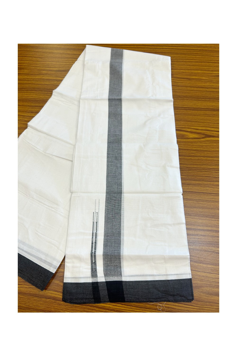 20% Discount ! Kaitharikada Balaramapuram 100% Cotton PURE WHITE Double Mundu/Dothi - 100x80 - 1.5 inch Black Shaded Chutty Kara - 58KK5182VAS