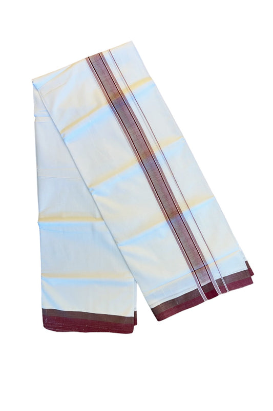 21% DISCOUNT!! Kaitharikada Balaramapuram 100% Cotton PURE WHITE Double Mundu/Dothi-100x80 - 2.25 Inch MAROON Striped Cotton Kara - 59KK73VAS