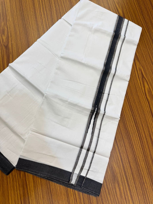 20% Discount ! Kaitharikada Balaramapuram 100% Cotton Pure White Double Mundu/Dothi - 100x80 - 1 inch Puliyilakkara Black & Silver Kasav Striped Heavy One Side Chutty Kara 4 mtr (8.5 muzham) - 64 KK5255 VAS