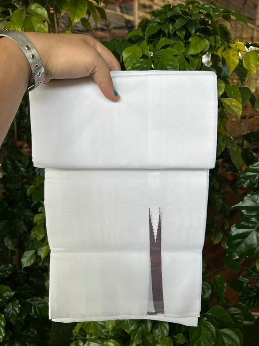25% Discount!! NEW ULTRA PURE WHITE THREAD HANDLOOM Balaramapuram - 100% MERCERISED Cotton Double Mundu/Dhoti - 120 twisted warp x 80s weft - Wine Brown Chutty Kara- 6KK5248 REA
