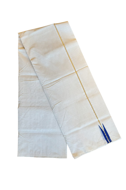 30% DISCOUNT!! KaithariKada HANDLOOM Unakkupaavu Balaramapuram - 100% PURE Cotton OFF White (Unbleached) Double Mundu/Dothi - Kasavu Dark blue puliyilakkara chutty- 6KK203RAM