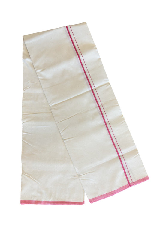 SIGNATURE KAITHARIKADA EXCLUSIVE SINGLE DHOTI - 100% Cotton Balaramapuram HANDLOOM Single Mundu/Dhoti - Off White - (Unbleached) 1.5cm Pink & Silver KASAVU Kara (2 metre / 4 muzham)- 6KK5010KAI