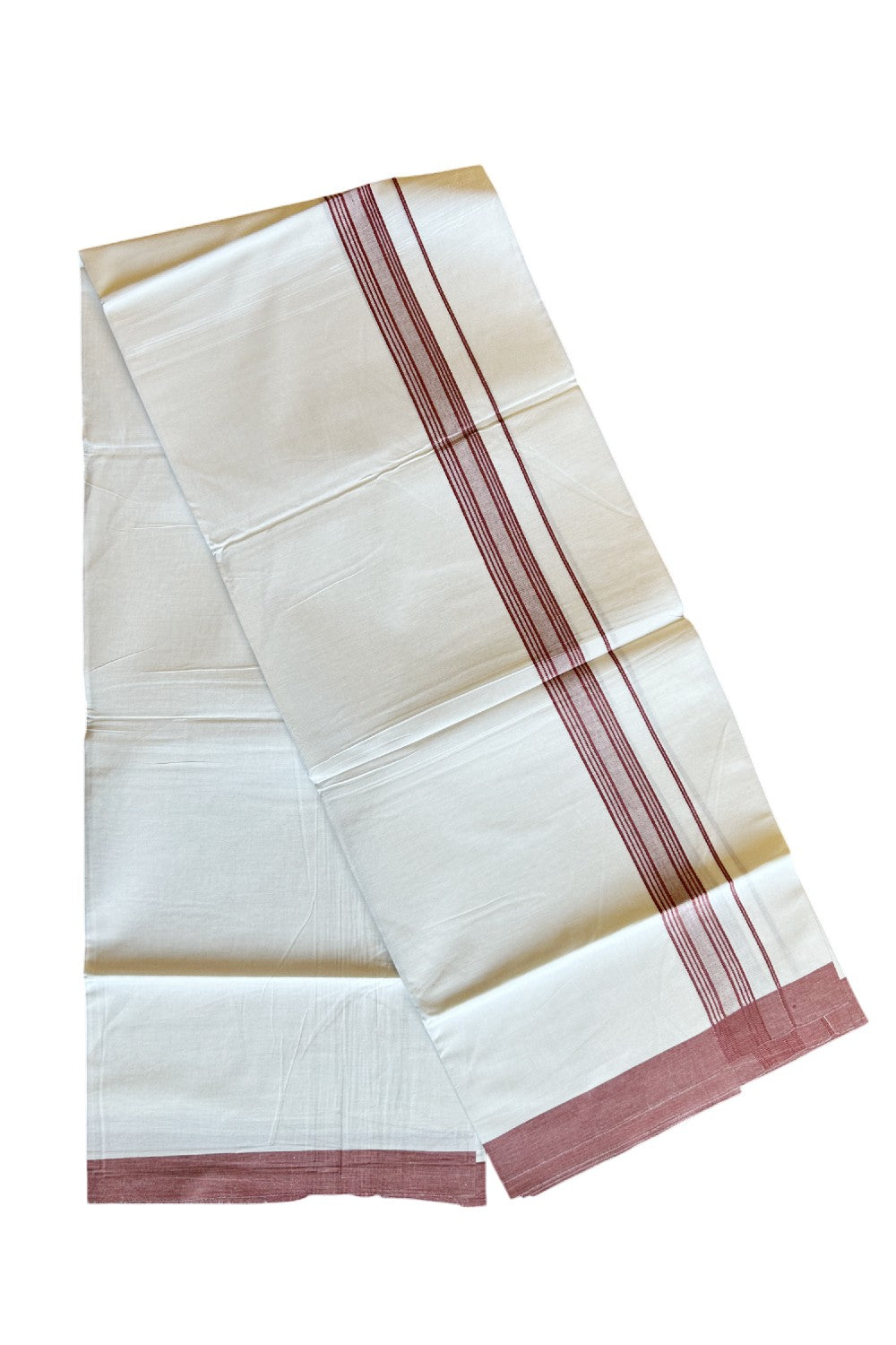 8% Discount ! Kaitharikada Balaramapuram 100% Cotton PURE WHITE SINGLE Mundu/Dothi-1.75 inch Light Maroon Striped Kara (2 meter / 4 muzham)- 6KK5032GAN