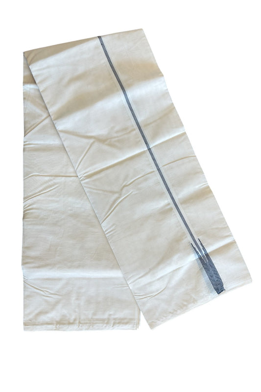 26% Discount! KaithariKada Balaramapuram 100% Cotton Double Off white - (Unbleached) Mundu/Dhoti - 100X100 - 4 LINE BLACK STRIPES 2 cm Kara.- 14