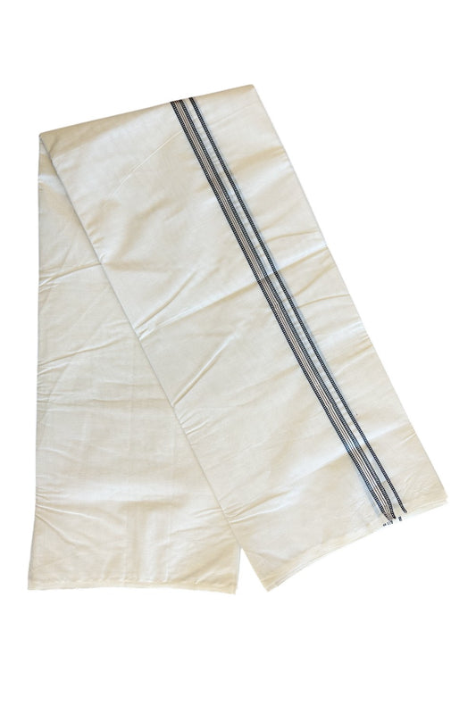 SHORT DHOTI SPECIAL! Kaitharikada.com - 19% DISCOUNT! Balaramapuram Double Off white - (Unbleached)  100% Cotton Mundu/Dhoti - 100x100 - 0.5 Inch Kara & 45 inches Height MUTHUKKURI Silver & Black Kara - 6KK5125ASH