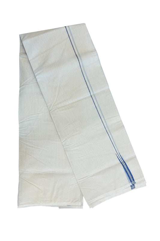 20% DISCOUNT! KaithariKada Balaramapuram 100% Cotton Double Off white - (Unbleached) Mundu/Dhoti-100x100 - 1 cm Puliyilakkara Muthukuri Silver Kasavu & Blue Chutty Kara- 6KK5140ASH