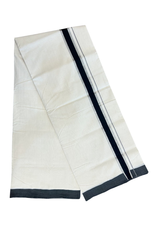 30% DISCOUNT!! KaithariKada HANDLOOM UNAKKUPAAV Balaramapuram - 100% PURE Cotton OFF White Double - (Unbleached)- Mundu/Dothi - 1.5 inch Silver Kasavu & Black Kara 4.5 Meters (10 Muzham) - 6KK5160REA