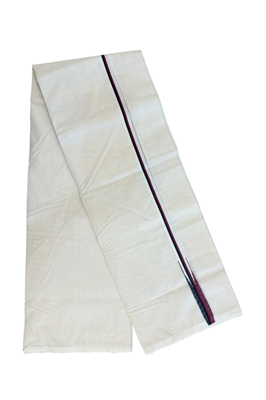 DMK Veshti - 23% DISCOUNT! KaithariKada 100% Cotton off white Double - (Unbleached) Mundu/Dhoti - 100X100 - 2 cm Puliyilakkara Black & Maroon chutty 3.80 mtr (8 Muzham)- 6kk5168ASH