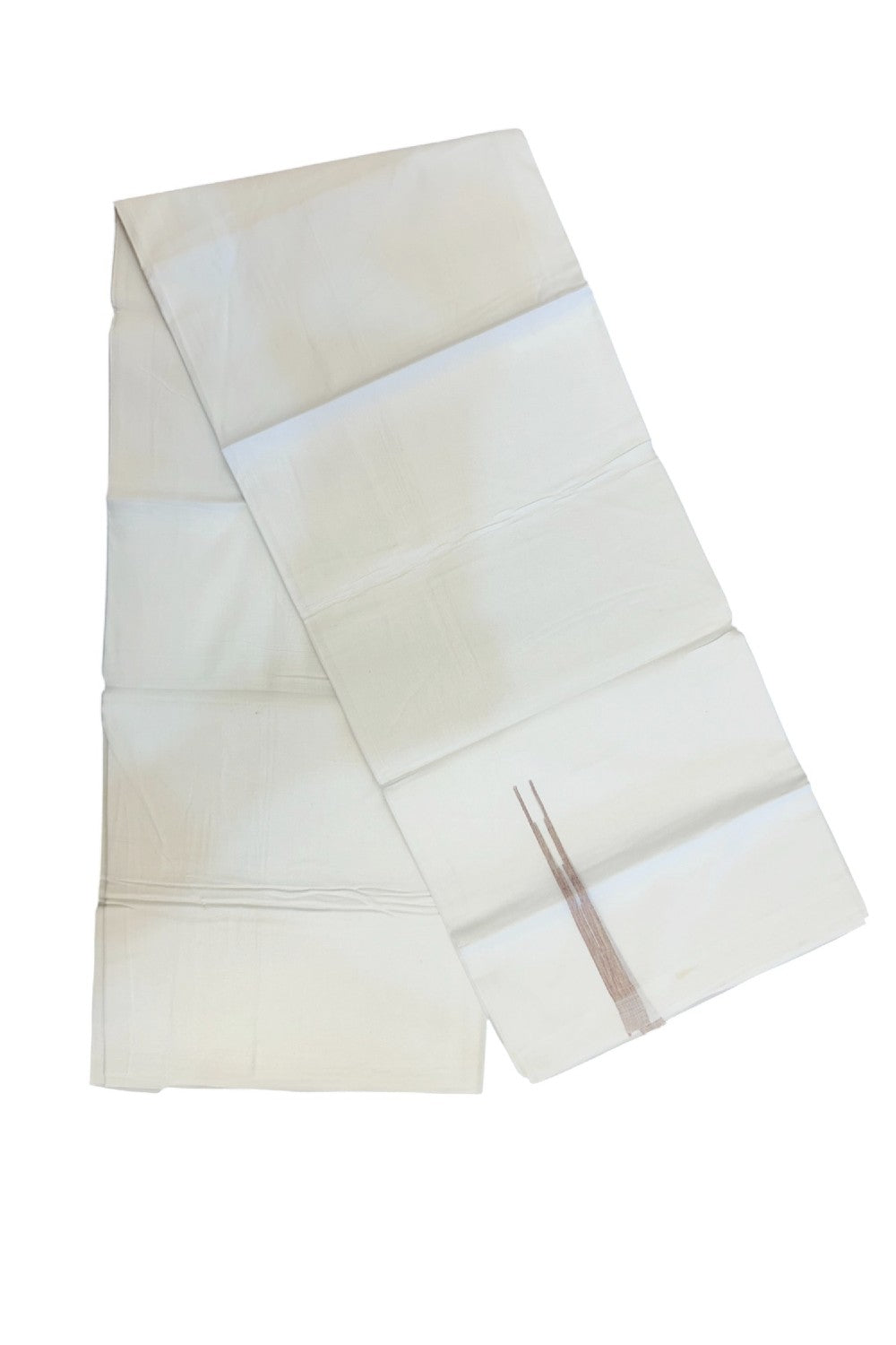 20% DISCOUNT!! NEW!! KaithariKada Balaramapuram 100% Cotton PURE WHITE Double Mundu/Dhoti - (100x80)s - 0.5 inch Cream & Onion Pink Stripes Shaded Puliyilakkara chutty - 6KK5210CKS