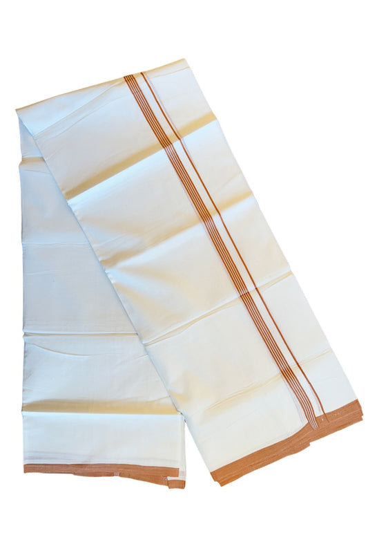 26% DISCOUNT!!! KaithariKada Balaramapuram 100% Cotton Double PURE white Mundu/Dhoti-100x100  1 Inch DARK BROWN Striped kara - 6KK84CEE