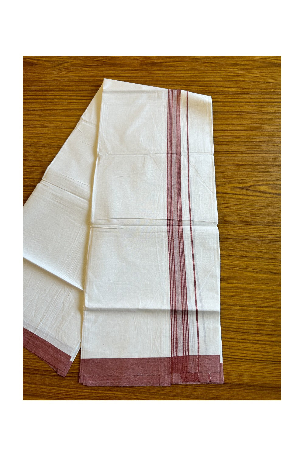 8% Discount ! Kaitharikada Balaramapuram 100% Cotton PURE WHITE SINGLE Mundu/Dothi-1.75 inch Light Maroon Striped Kara (2 meter / 4 muzham)- 6KK5032GAN