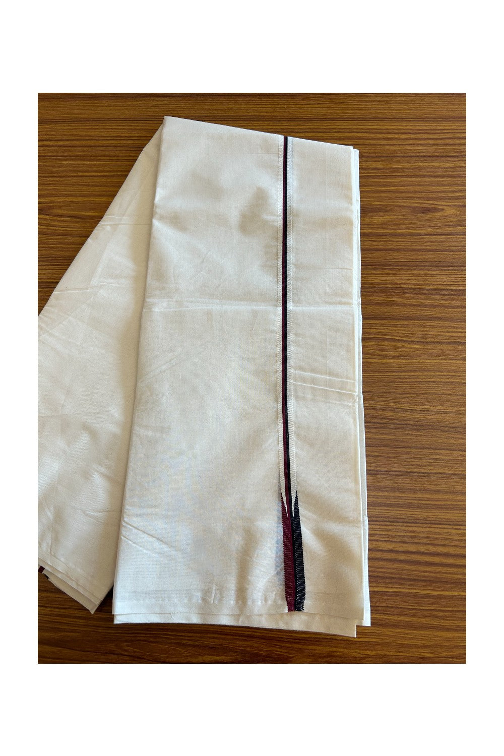 DMK VESHTI SHORT DHOTHI - DMK Veshti - 29% DISCOUNT! KaithariKada Balaramapuram 100% Cotton Double Off white - (Unbleached) Mundu/Dhoti-100x100 - 0.75 inch &  46 inches Height Puliyilakkara MAROON & BLACK Chutty - 6KK5079ASH