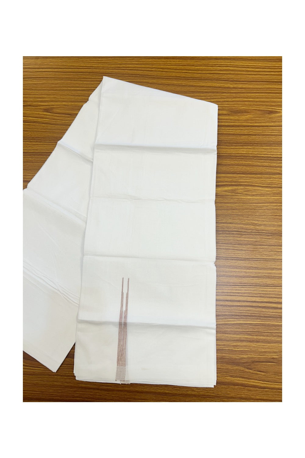 20% DISCOUNT!! NEW!! KaithariKada Balaramapuram 100% Cotton PURE WHITE Double Mundu/Dhoti - (100x80)s - 0.5 inch Cream & Onion Pink Stripes Shaded Puliyilakkara chutty - 6KK5210CKS