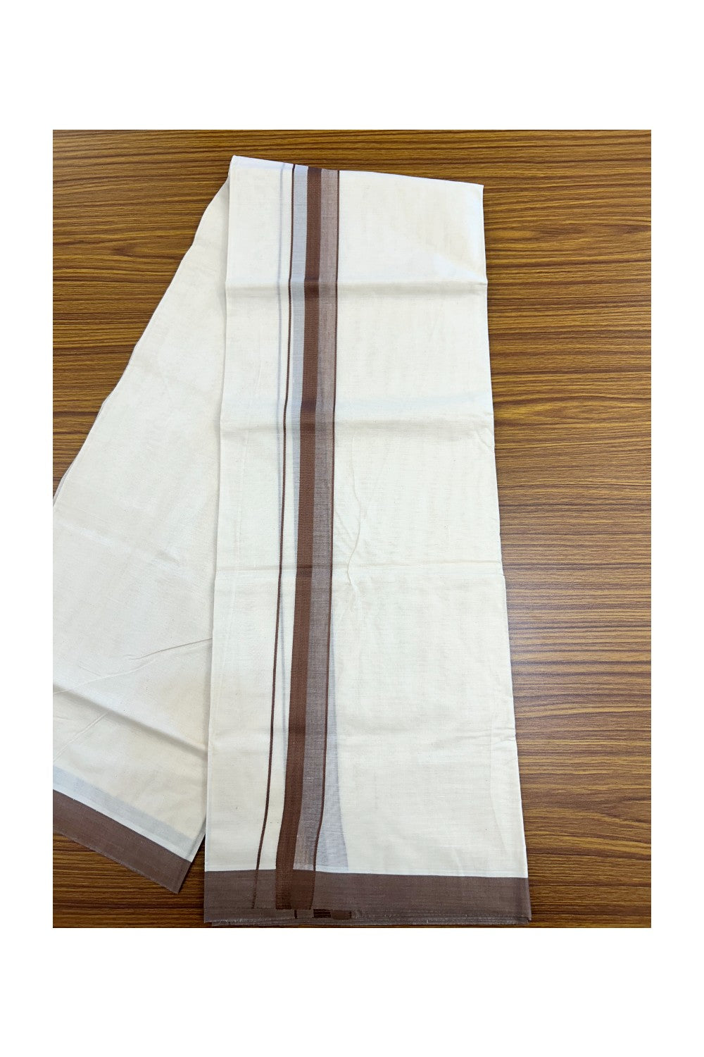 24% Discount ! KaithariKada Balaramapuram 100% Cotton Double OFF WHITE- (Unbleached) - Mundu / Dhoti- 100x80 - 1.5 inch Brown Kara - 6KK5214 MC