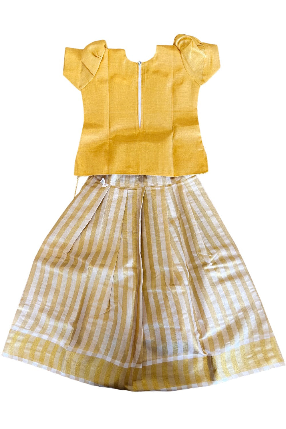 Midukki-Traditional South Indian Kids Pattu Pavada- Yellow tissue top stripped tissue skirt - Age 6 - KK6MID006