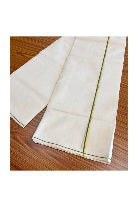 25% DISCOUNT!! KaithariKada HANDLOOM Unakkupaavu Balaramapuram - 100% PURE Cotton OFF White (Unbleached) Double Mundu/Dothi -  SAGE GREEN KASAVU STRIPED 0.75 cm Kara- KK48AKH-6.