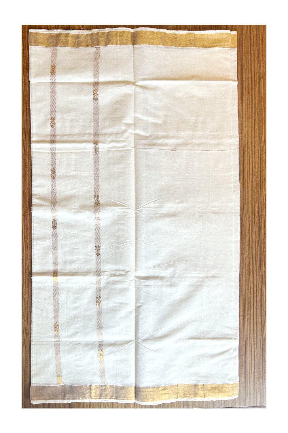 23% Discount!!! Kaitharikada Kerala Cotton Saree Off white - 29.25 inch Kasav Zari with Peacock Pattern Putta Design- 6KK1002JEE