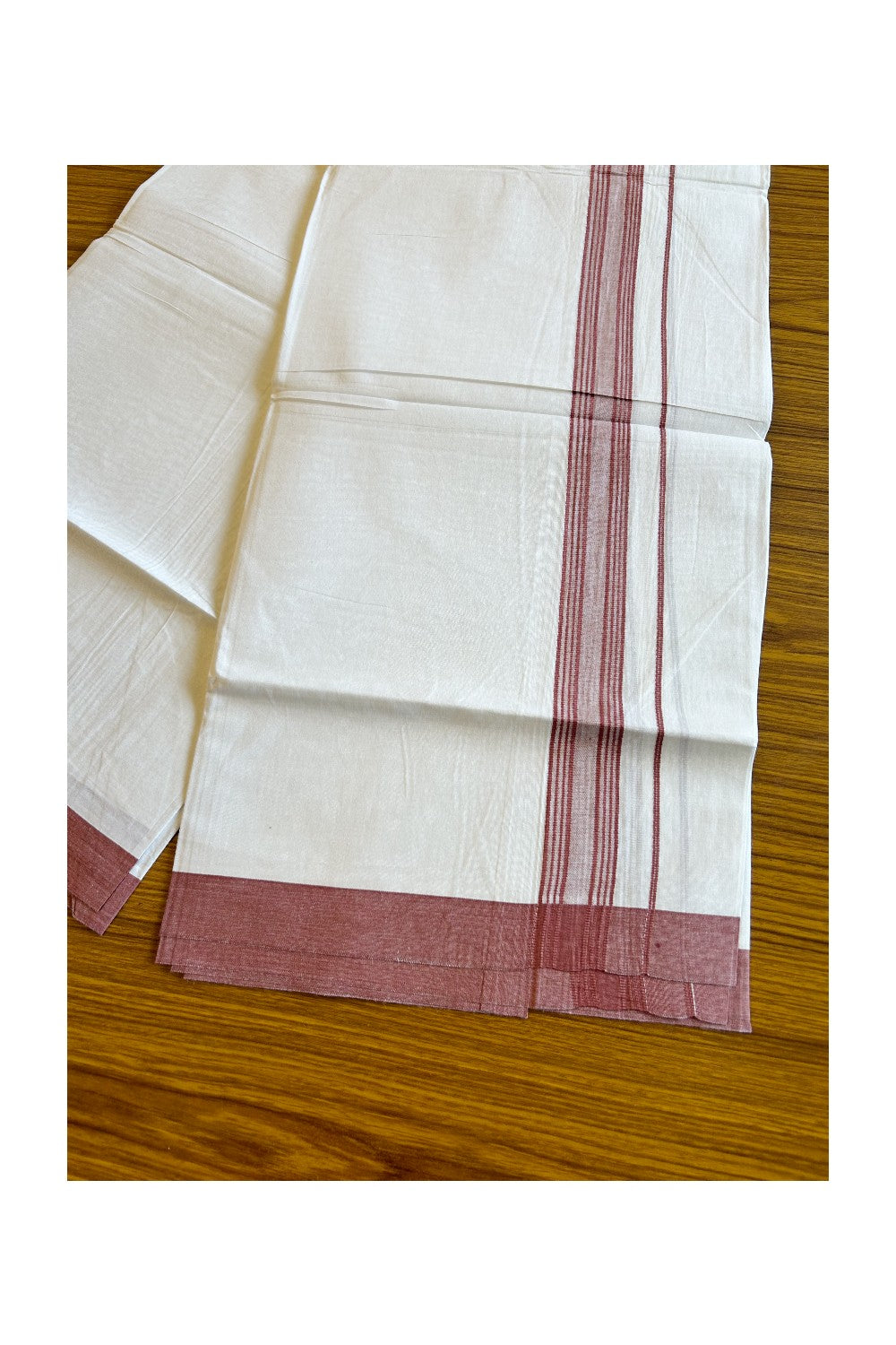 8% Discount ! Kaitharikada Balaramapuram 100% Cotton PURE WHITE SINGLE Mundu/Dothi-1.75 inch Light Maroon Striped Kara (2 meter / 4 muzham)- 6KK5032GAN
