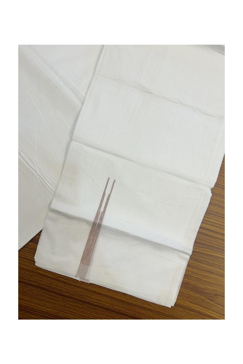 20% DISCOUNT!! NEW!! KaithariKada Balaramapuram 100% Cotton PURE WHITE Double Mundu/Dhoti - (100x80)s - 0.5 inch Cream & Onion Pink Stripes Shaded Puliyilakkara chutty - 6KK5210CKS